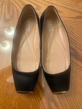 Alfani Black Square-Toe Flats with Metallic Toe Trim